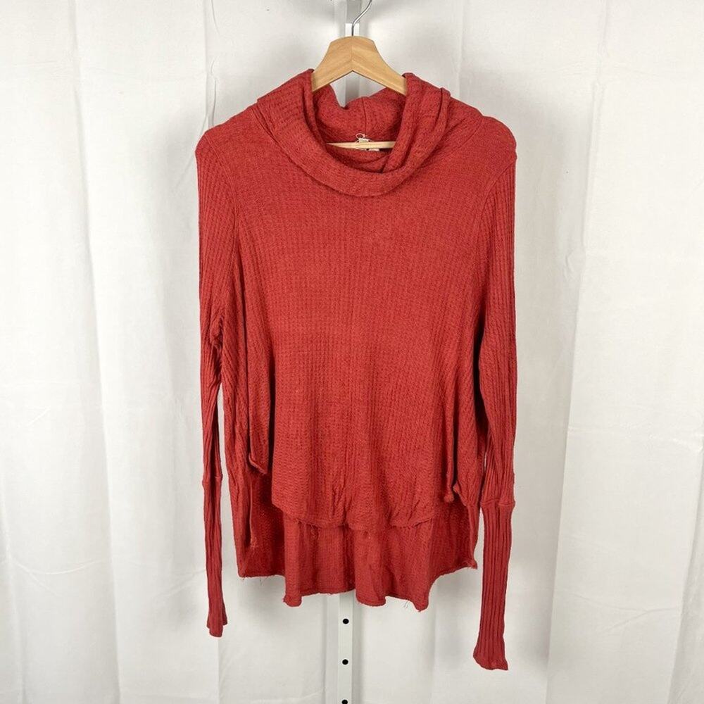 We the Free People Sz M  Drippy Thermal Kristina Cowl Neck Top Cayenne Orange